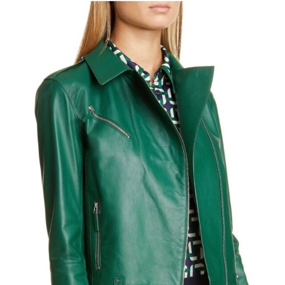 $1795 Lafayette 148 Elm Green Leather Moto Bernice Jacket Size Medium NWT - Picture 3 of 9